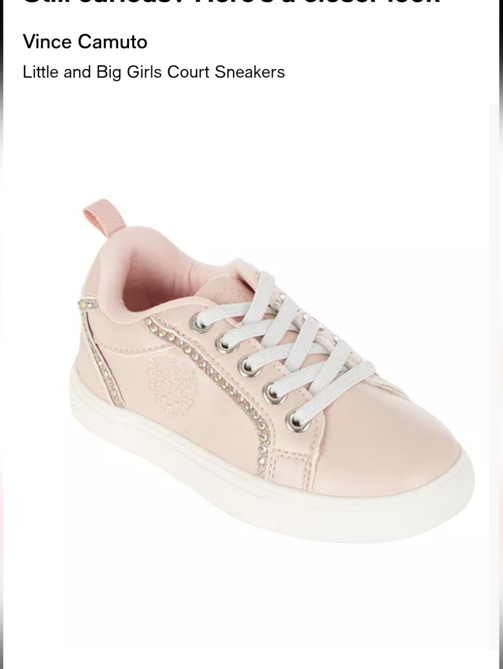 Vince Camuto Pink Glitter-Trim Kids' Lace-Up Sneakers Size 10
